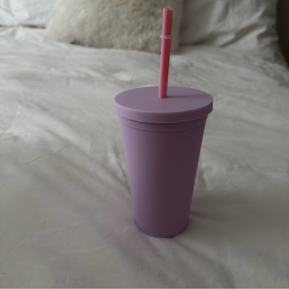 Purple Tumbler Cup with Pink Straw - Picture 2 of 2